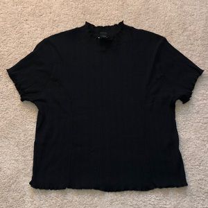 Wild Fable Black Mockneck Ribbed Ruffle Crop Top